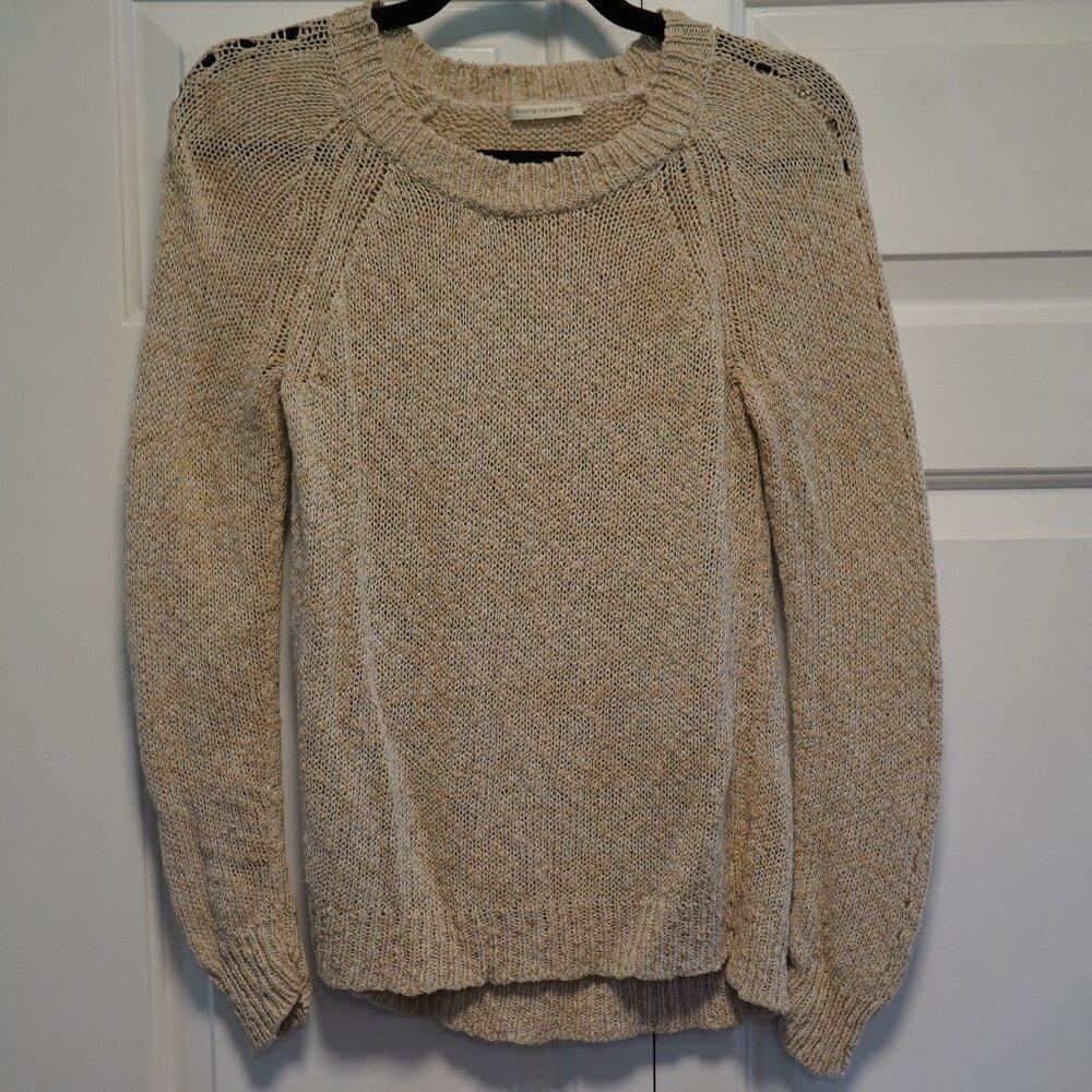 White + Warren Size S Knit Sweater Cream/Tan - Picture 6 of 9